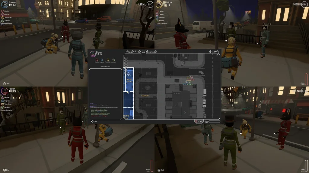 A montage of CinQ screenshots showing 5 players interacting in the same 3D environment in real-time.